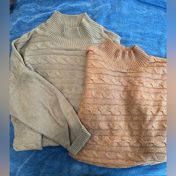 Lot of 2 JJill Ladies Mock Turtleneck Sweaters XL. Cable-knit So Warm and Comfy - Picture 1 of 3